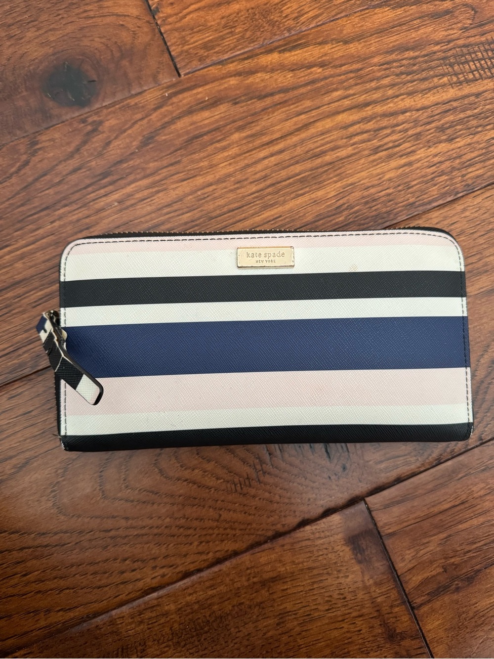 kate spade Striped Zip Wallet in Navy, Black & Blush